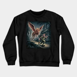 locust with lions head chasing hunter Crewneck Sweatshirt